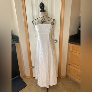 Kivari White Strapless Linen Maxi Dress with Tie Straps